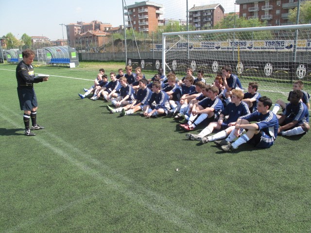 Juventus Academy Head Coach advising the STFX Soccer Academy athletes