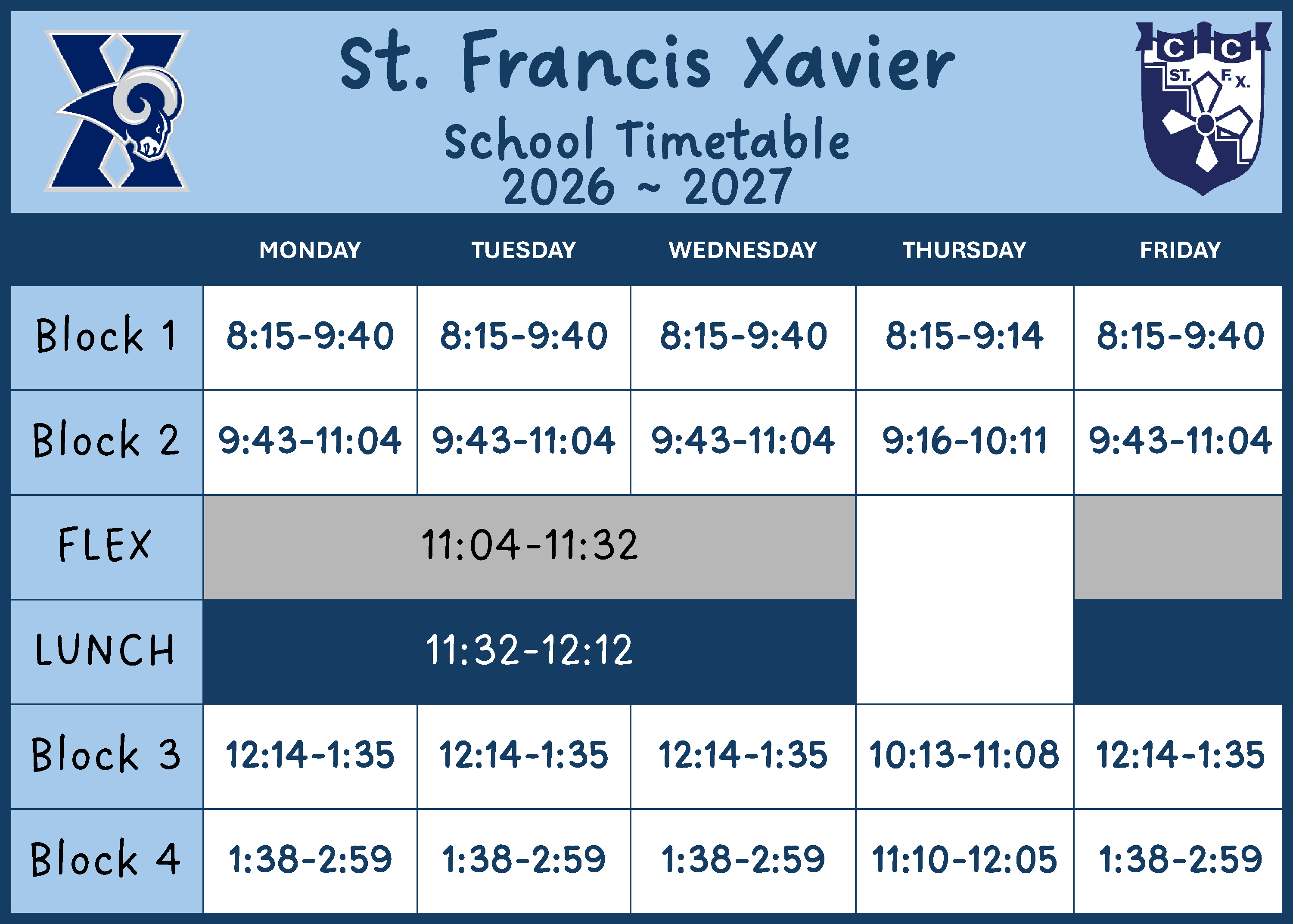 Timetable 2026 27