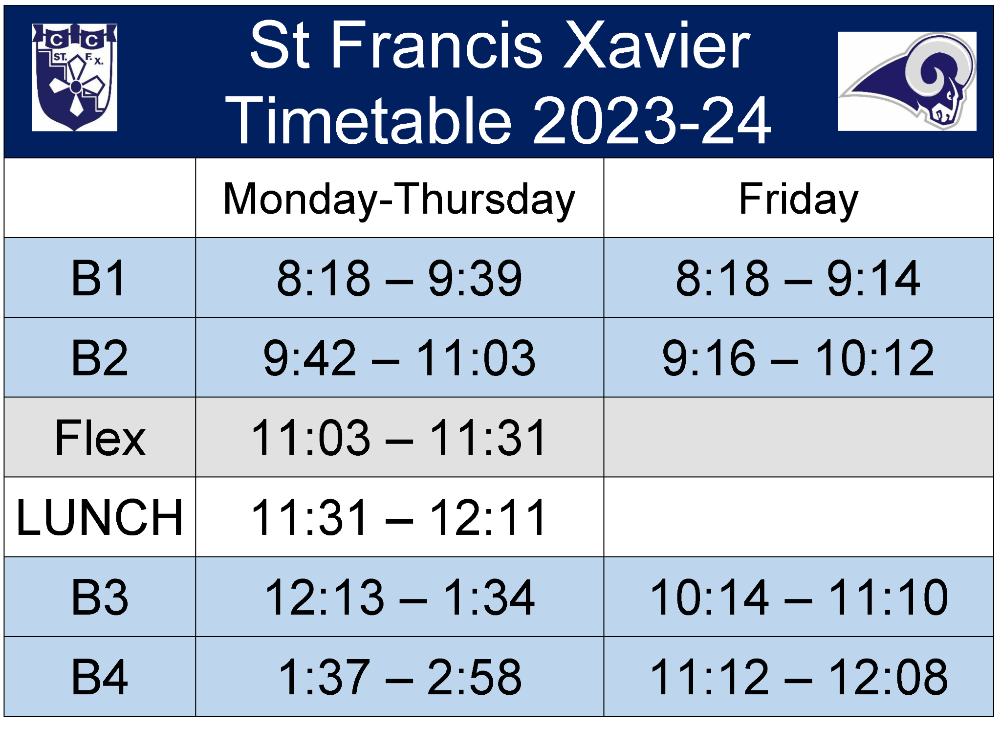 School Timetable St. Francis Xavier Catholic High School